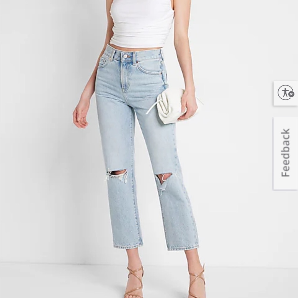 Express Light Blue Cropped Ripped Jeans